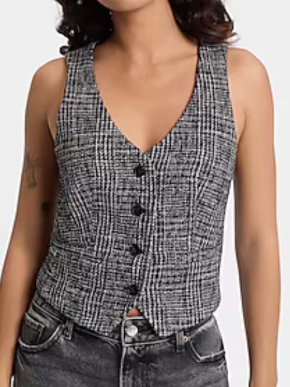 NWT Express Editor Tweed Plaid Five Button Blazer Vest